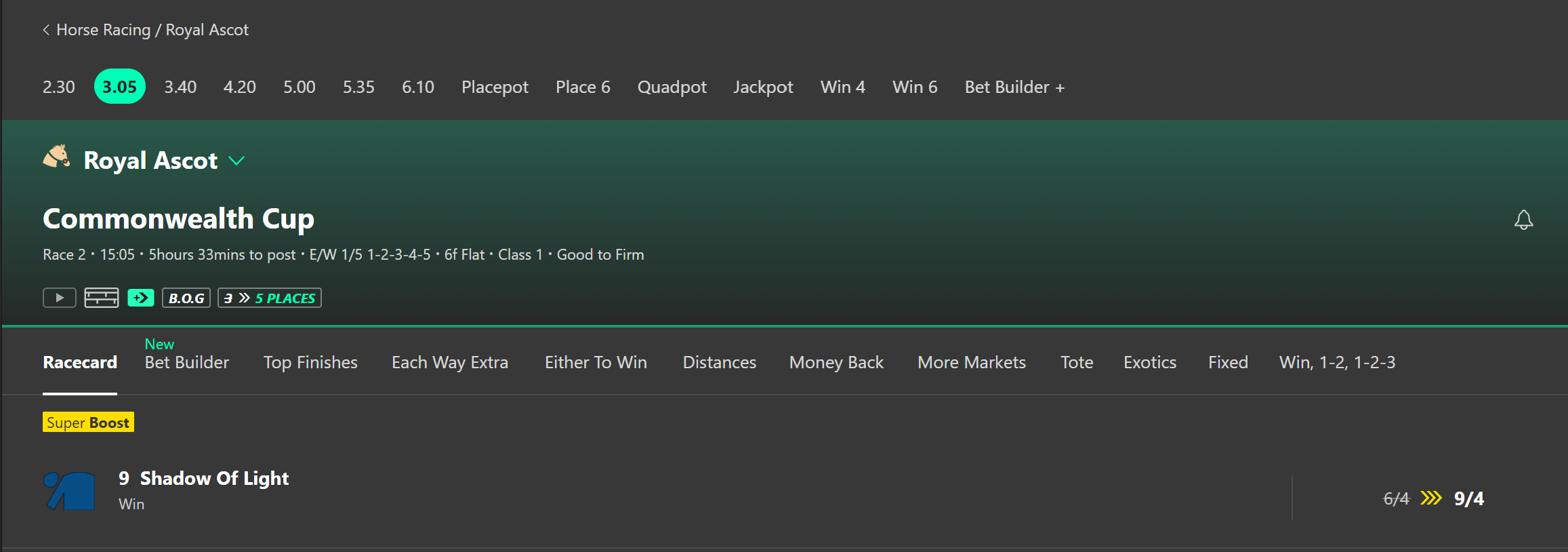 Shadow Of Light Commonwealth Cup Super Boost bet365